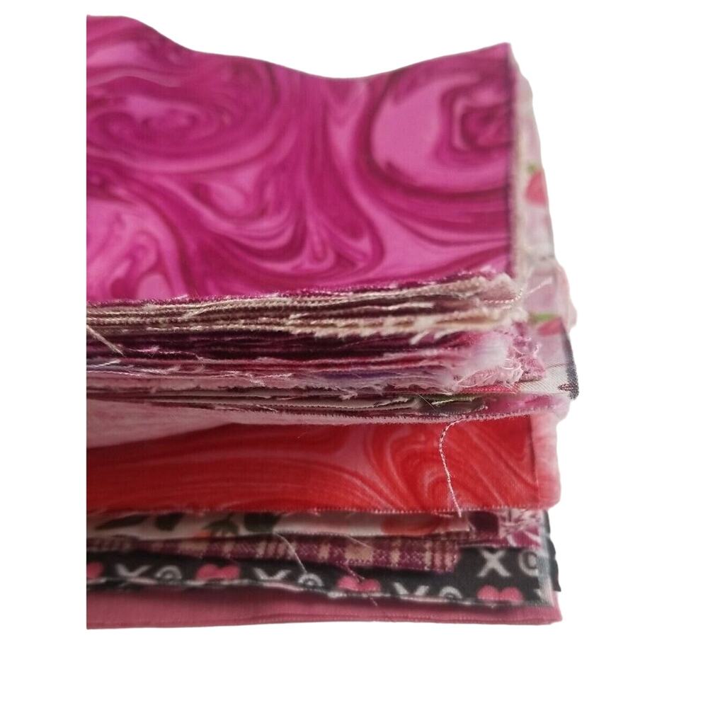 Pink Fabric Assortment Scraps Quilting, Crafts, Sewing 9" x 6" Lot of 51